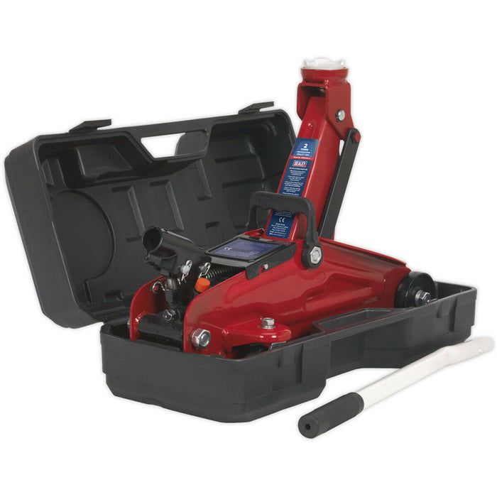 Short Chassis Trolley Jack - 2000kg Limit - 322mm Max Height - Case - Red Loops