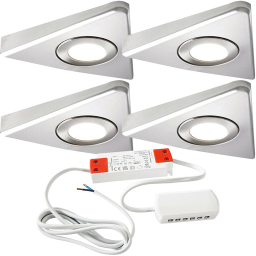 4x 2.6W LED Kitchen Triangle Spot Light & Driver Kit Stainless Steel Warm White Loops