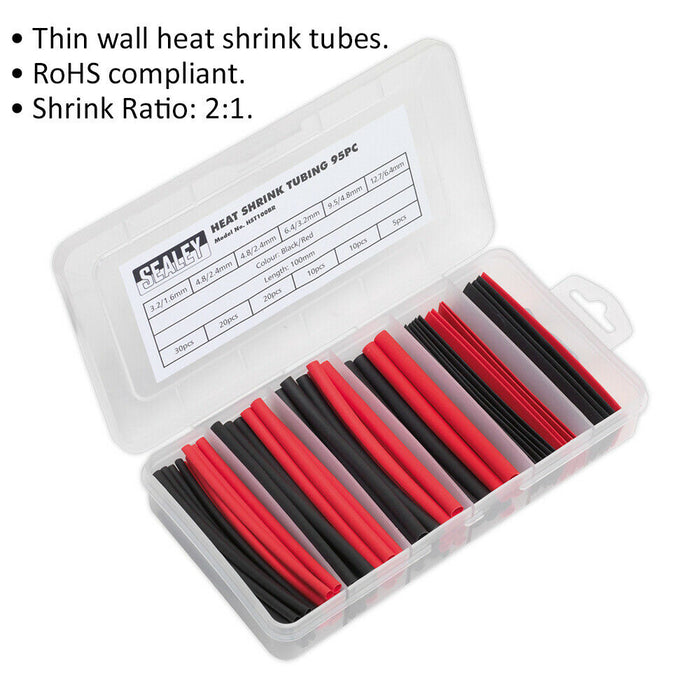 95 Piece Black & Red Heat Shrink Tubing Assortment - 100mm Length - Thin Walled Loops