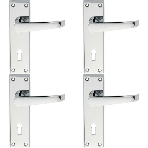 4x PAIR Straight Victorian Handle on Lock Backplate 150 x 43mm Polished Chrome Loops