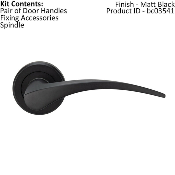 PAIR Arched Tapered Handle on Round Rose Concealed Fix Matt Black Finish Loops