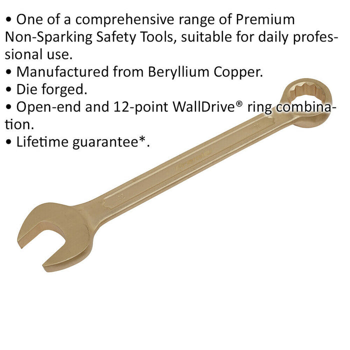 32mm Non-Sparking Combination Spanner - Open-End & 12-Point WallDrive Ring Loops