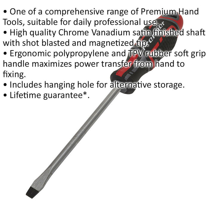 PREMIUM Slotted 8 x 150mm Screwdriver - Ergonomic Soft Grip - Magnetic Tip Loops