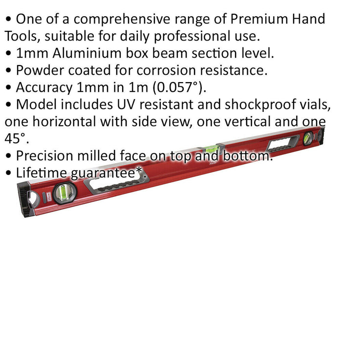 900mm 3 Chamber Spirit Level - Precision Milled - PREMIUM Grip Handle Cut-Away Loops