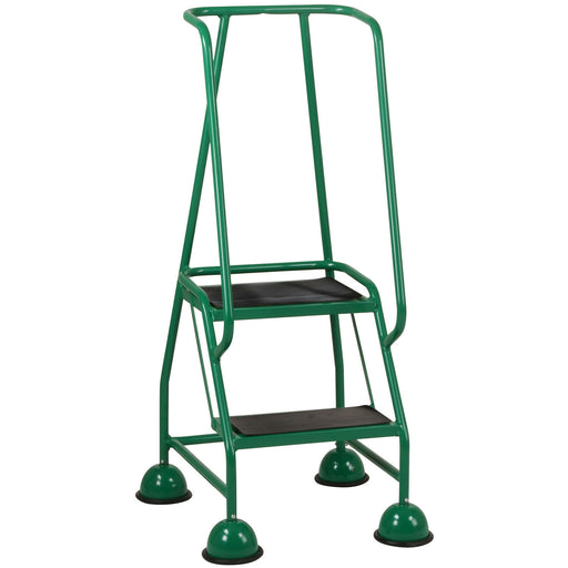 2 Tread Mobile Warehouse Steps GREEN 1.19m Portable Safety Ladder & Wheels Loops