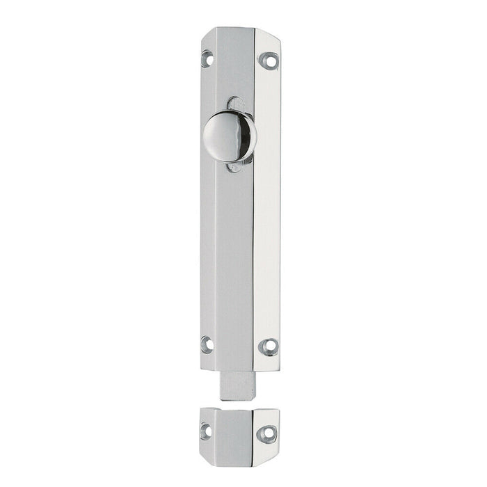 Surface Mounted Flat Sliding Door Bolt Lock 102 x 36mm Polished Chrome Loops