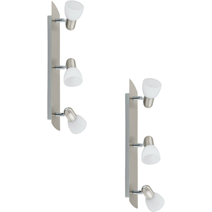 2 PACK Wall 3 Spot Light Colour Satin Nickel Shade White Satin Glass E14 3x40W Loops