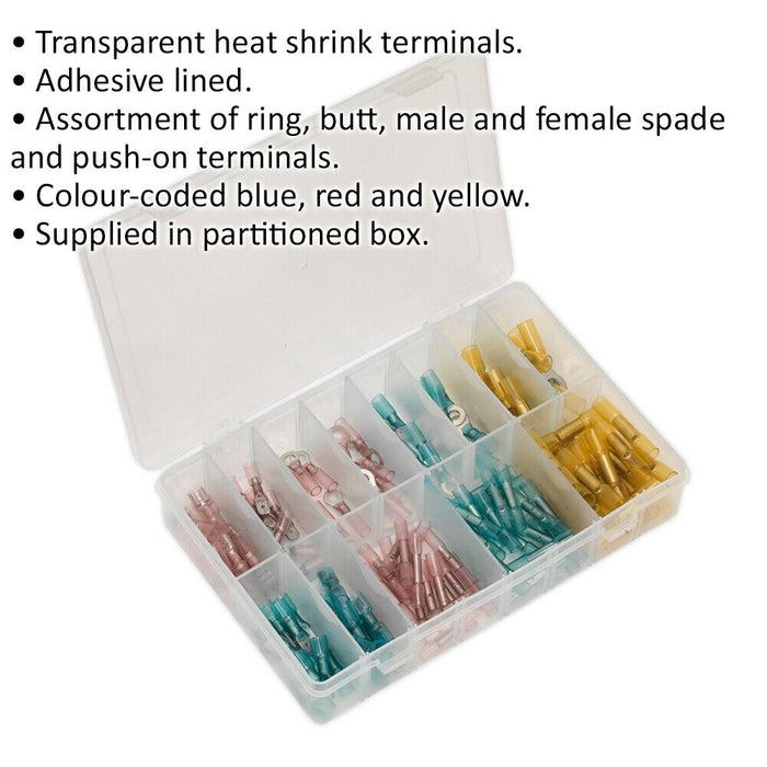 142 Piece Adhesive Lined Heat Shrink Terminal Assortment - Ring Butt Male Female Loops