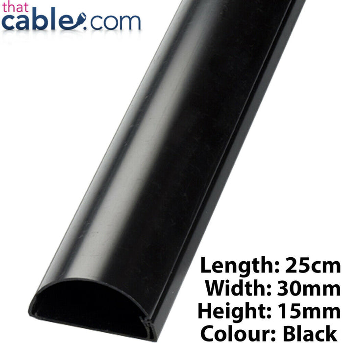 25cm 30mm x 15mm Black HDMI / Audio Cable Trunking Conduit Cover AV PC Wall Loops