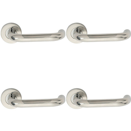 4x PAIR 19mm Round Bar Safety Handle on Round Rose Concealed Fix Polished Steel Loops