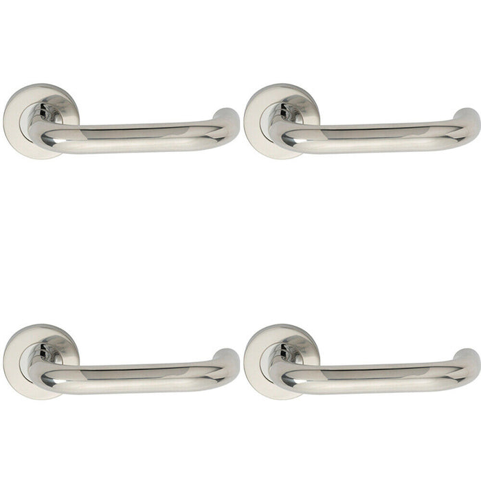 4x PAIR 19mm Round Bar Safety Handle on Round Rose Concealed Fix Polished Steel Loops