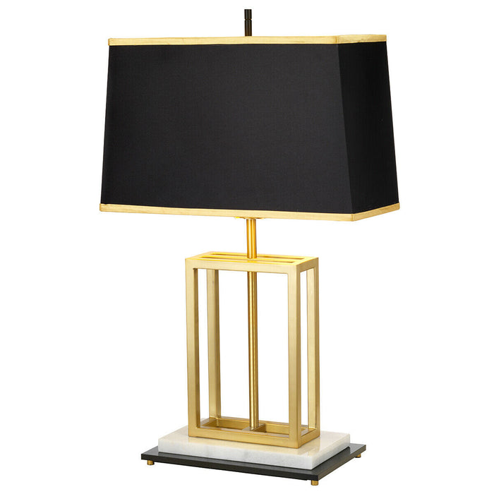 Table Lamp Black Rectangular Shade & White Marble Base Brushed Brass LED E27 60W Loops