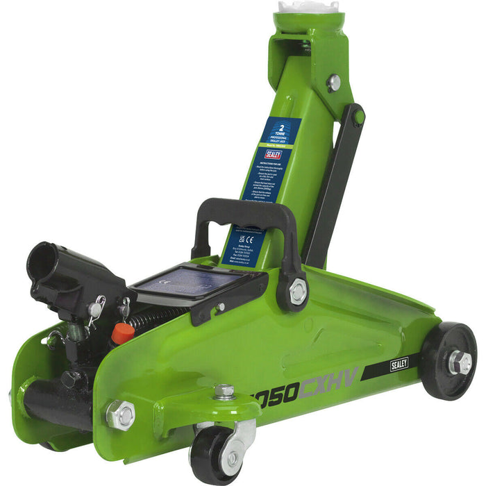 Short Chassis Trolley Jack - 2 Tonne Capacity - 322mm Max Height - Green Loops