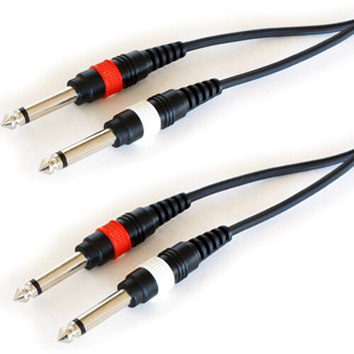 PRO 3m Dual 6.35mm Mono Jack Plug Cable 2x ¼" Male Guitar Microphone Patch Lead Loops