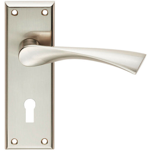 PAIR Angular Lever on Lock Backplate Door Handle 150 x 50mm Satin Nickel Loops