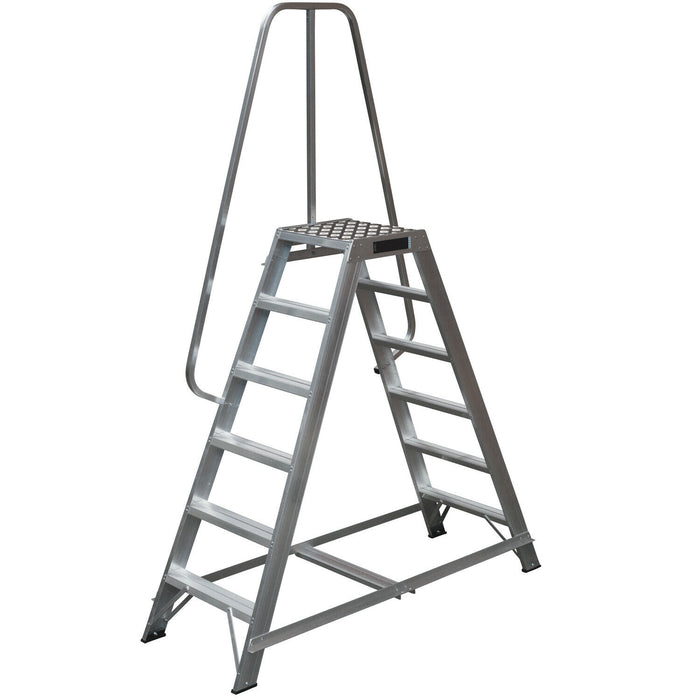 1.5m Heavy Duty Double Sided Fixed Step Ladders Safety Handrail & Wide Platform Loops