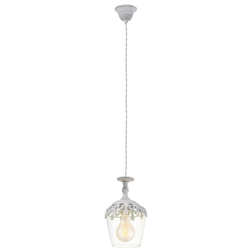 Hanging Ceiling Pendant Light White Patina & Glass Shade 1x E27 Feature Lamp Loops