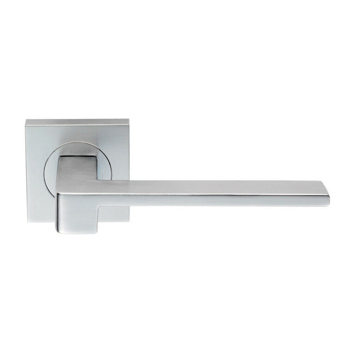 2x PAIR Flat Squared Bar Handle on Square Rose Concealed Fix Satin Chrome Loops