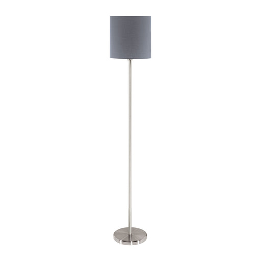 Floor Lamp Light Satin Nickel Shade Grey Fabric Pedal Switch Bulb E27 1x60W Loops