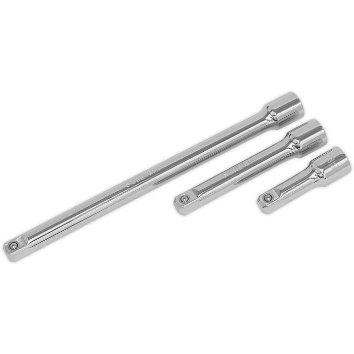 3 Piece Steel Extension Bar Set - 1/2" Sq Drive - Spring-Ball Socket Retainer Loops