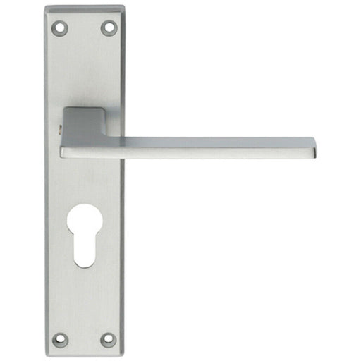 Flat Straight Lever on Euro Lock Backplate Handle 180 x 40mm Satin Chrome Loops
