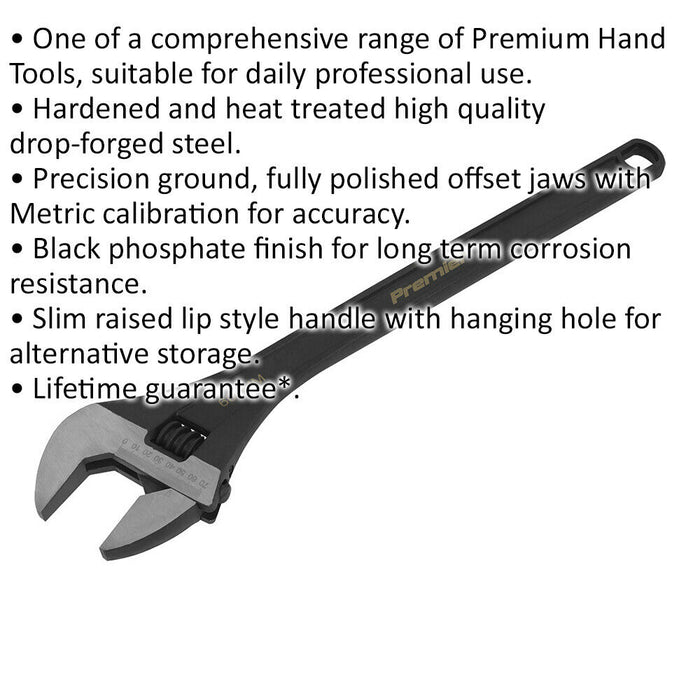 600mm Adjustable Drop Forged Steel Wrench - 60mm Offset Jaws Metric Calibration Loops