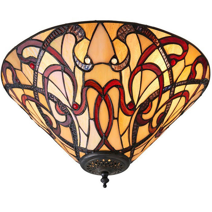 Tiffany Glass Flush Ceiling Light - Dimmable LED Lamp - 2 x 60W E27 GLS Required Loops