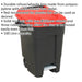 100 Litre Capacity Wheelie Bin with Foot Pedal - Two 200mm Wheels - Red Loops