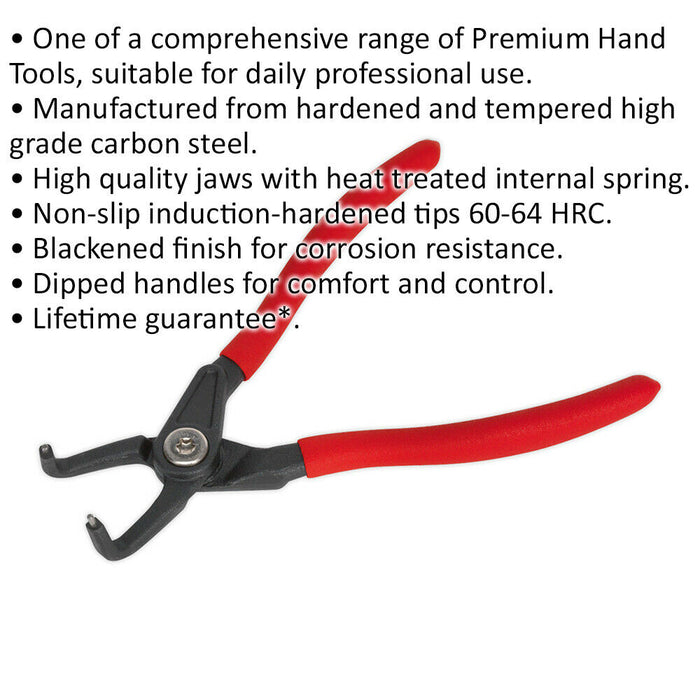 170mm Bent Nose Internal Circlip Pliers - Spring Loaded Jaws - Non-Slip Tips Loops