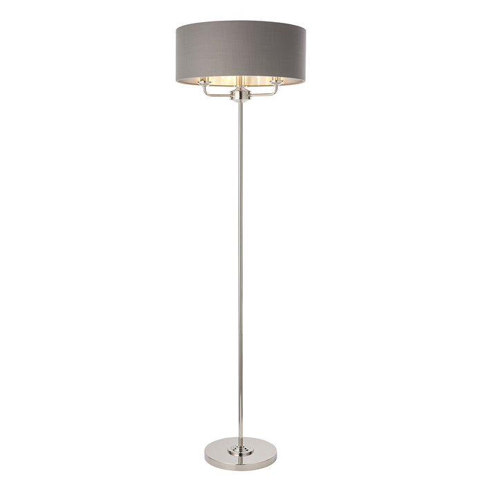 Floor Lamp Light - Bright Nickel & Charcoal Fabric - 3 x 40W E14  - Base & shade Loops