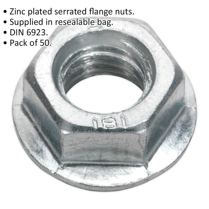 Pack of 50 Zinc Plated Serrated Flange Nut - 1.75mm Pitch - M12 - DIN 6923 Loops