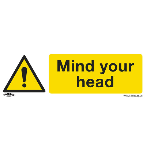 10x MIND YOUR HEAD Health & Safety Sign - Self Adhesive 300 x 100mm Sticker Loops