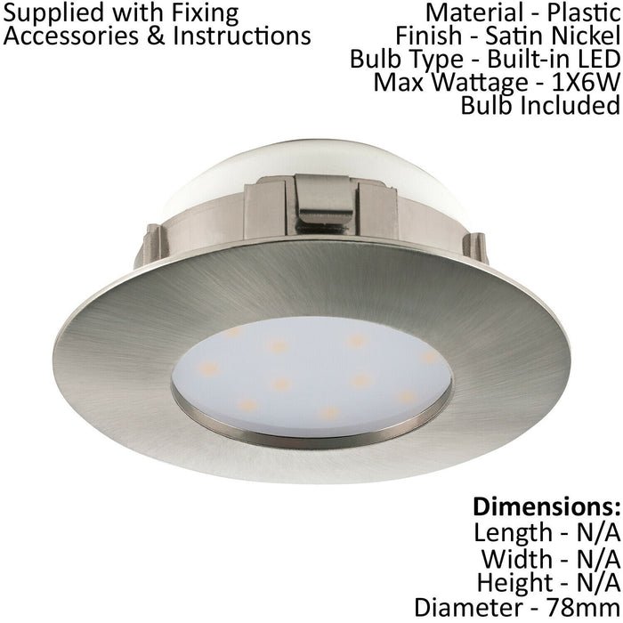 Wall / Ceiling Flush Downlight Satin Nickel Plastic 6W Built in LED Loops