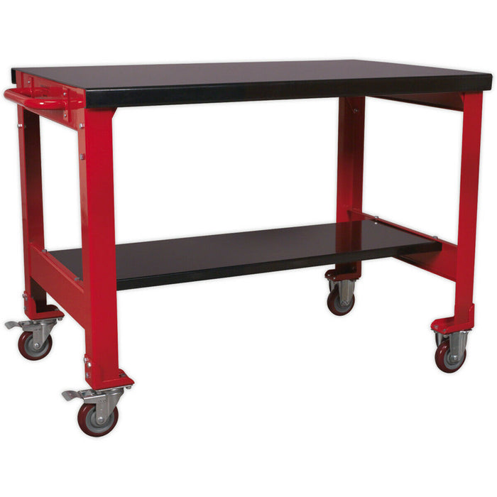 2 Level Mobile Workbench - 300kg Weight Limit - 2 Fixed & 2 Locking Castors Loops