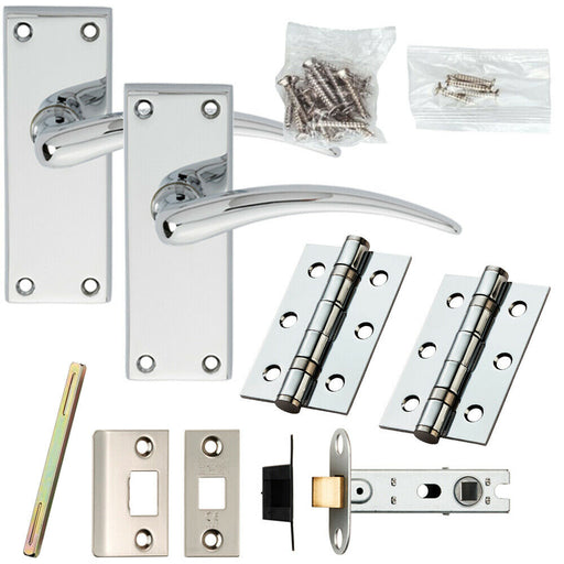 Door Handle & Latch Pack Chrome Arched Lever on Square Backplate 150 x 43mm Loops