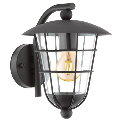 IP44 Outdoor Wall Light Black Lantern Glass Shade 1x 60W E27 Bulb Porch Lamp Loops