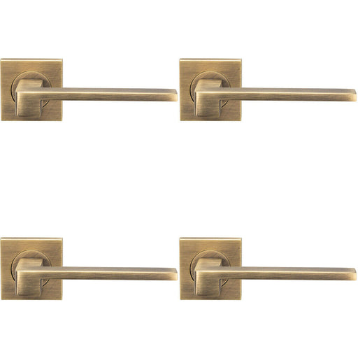 4x PAIR Flat Squared Bar Handle on Square Rose Concealed Fix Antique Brass Loops