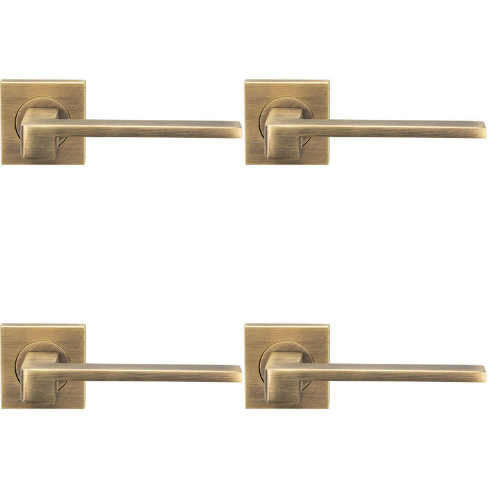 4x PAIR Flat Squared Bar Handle on Square Rose Concealed Fix Antique Brass Loops