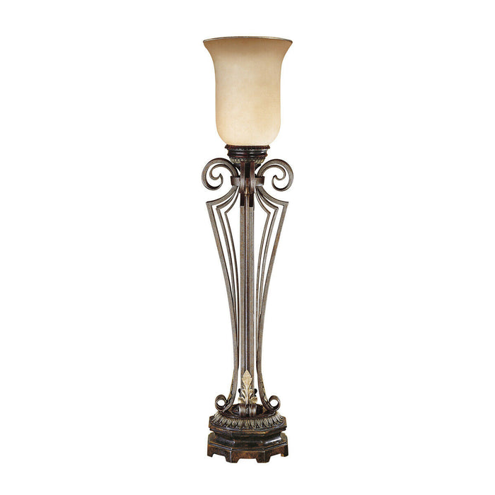 Table Lamp Regal Colum Open Base Cream/Amber Glass Shade Bronze LED E14 60W Loops