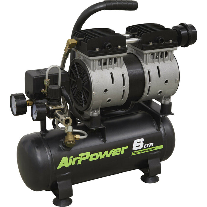 6 Litre Direct Drive Air Compressor - Low Noise - Automatic Pressure Cut-Out Loops