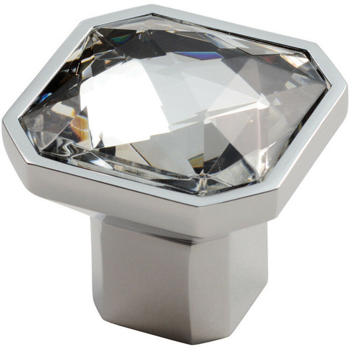 Square Faceted Crystal Cupboard Door Knob 32 x 32 x 32mm Polished Chrome Loops