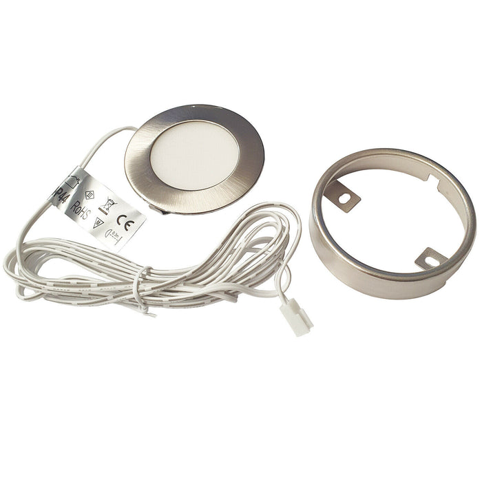 2x 2.6W LED Kitchen Cabinet Surface Spot Lights & Driver Kit Steel Warm White Loops