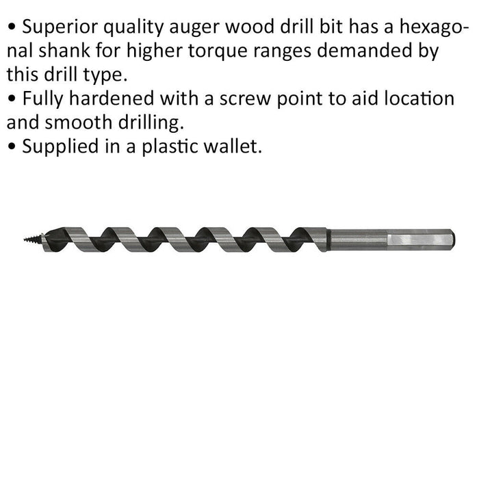 14 x 235mm Hardened Auger Wood Drill Bit - Hexagonal Shank - Woodwork Timber Loops