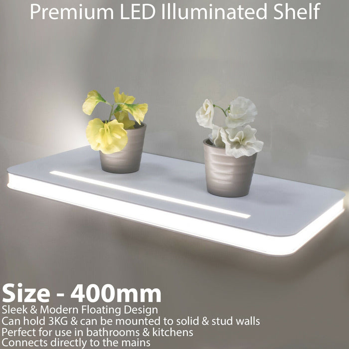 400mm Illuminated LED Floating Shelf Bathroom Kitchen Modern Wall Lighting Unit Loops