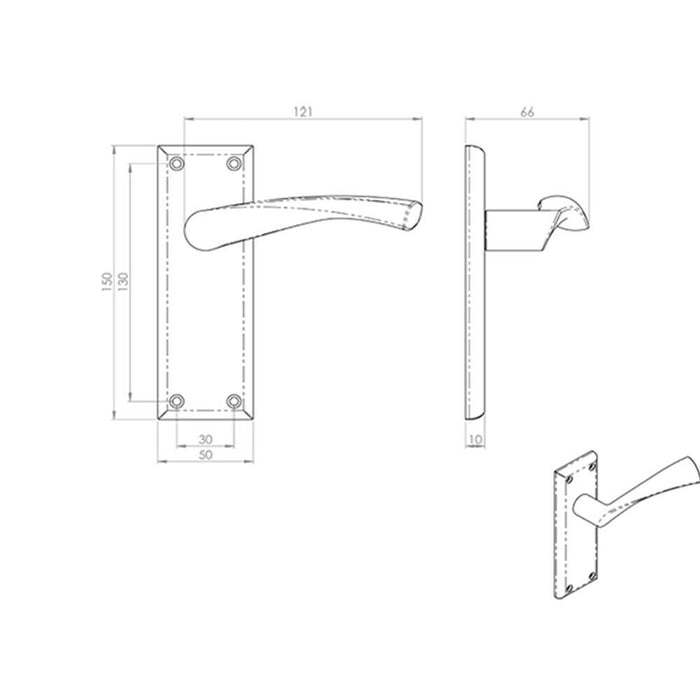 4x PAIR Angular Lever on Latch Backplate Door Handle 150 x 50mm Satin Nickel Loops