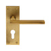 PAIR Straight Bar Lever on Slim Euro Lock Backplate 150 x 50mm Antique Brass Loops