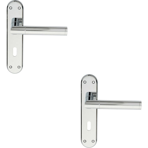 2x Round Bar Lever on Lock Backplate Door Handle 180 x 40mm Polished Chrome Loops