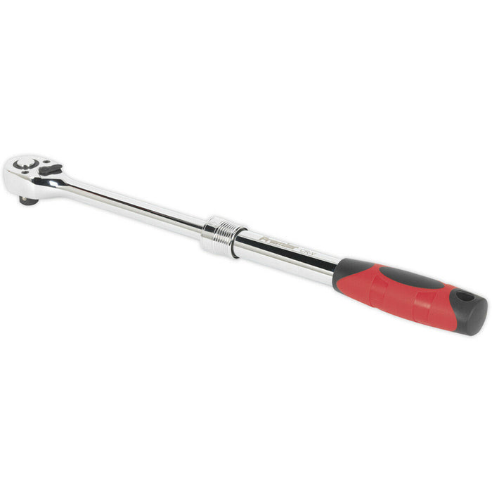 Extendable Flip Reverse Ratchet Wrench - 1/2 Inch Sq Drive - Pear-Head Design Loops
