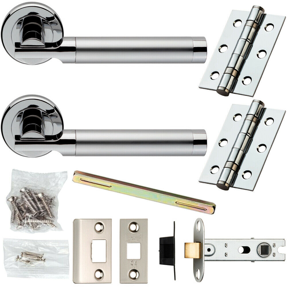 Door Handle & Latch Pack Chrome & Satin Nickel Modern Screwless Round Rose Loops