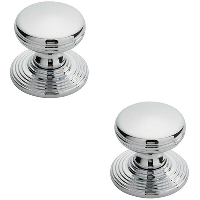 2x Smooth Ringed Cupboard Door Knob 28mm Dia Polished Chrome Cabinet Handle Loops
